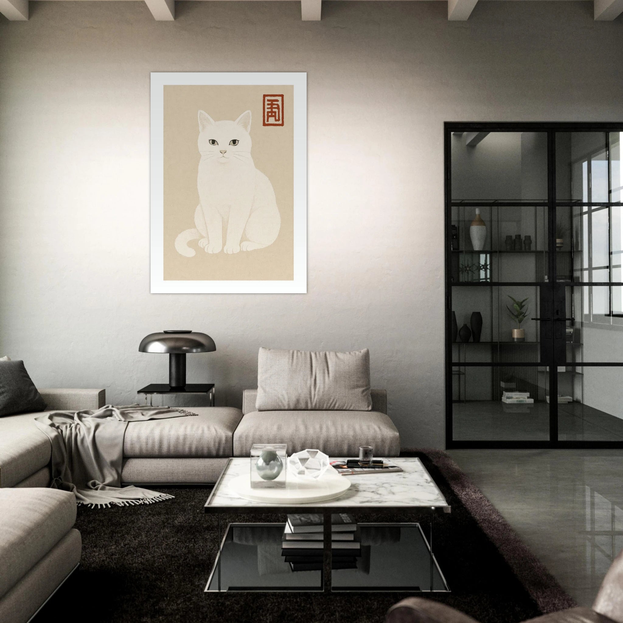 White Japanese Cat Poster - Calda Design Studio