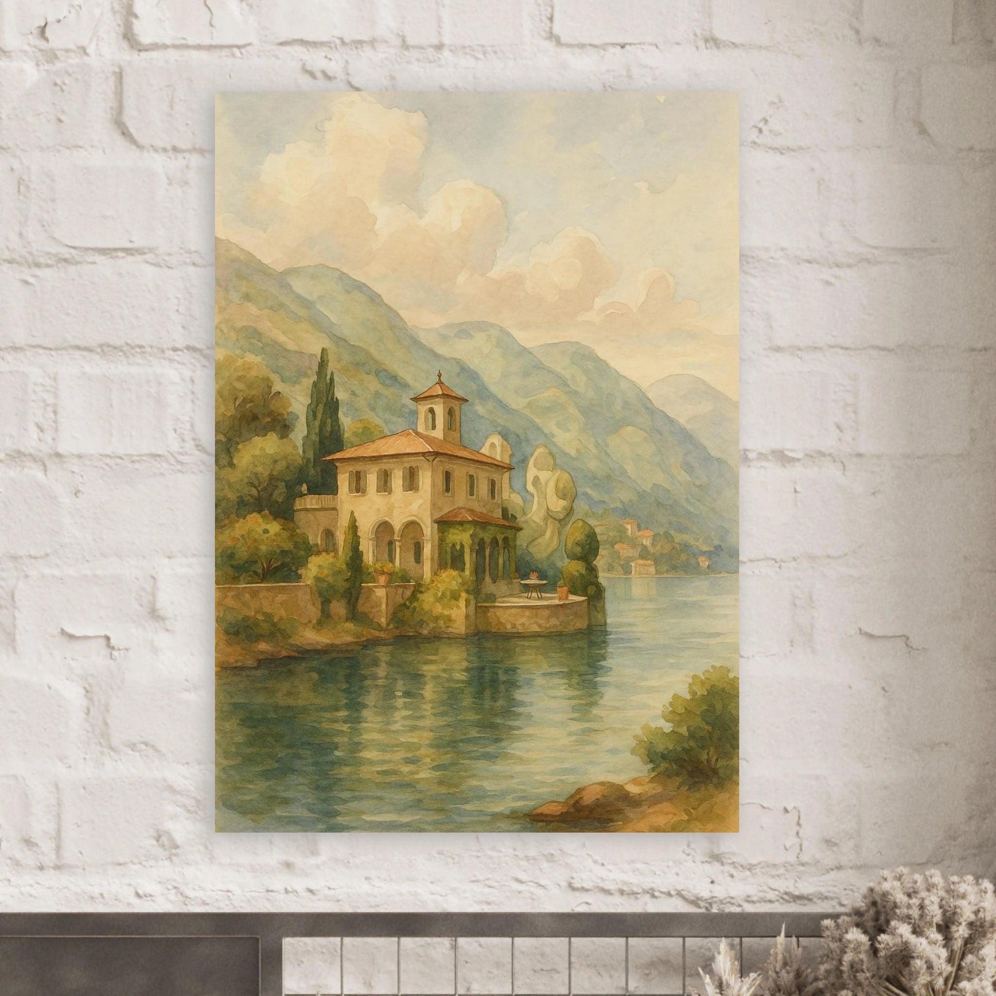 Lakeside Villa in Serene Landscape Poster - Calda Design Studio