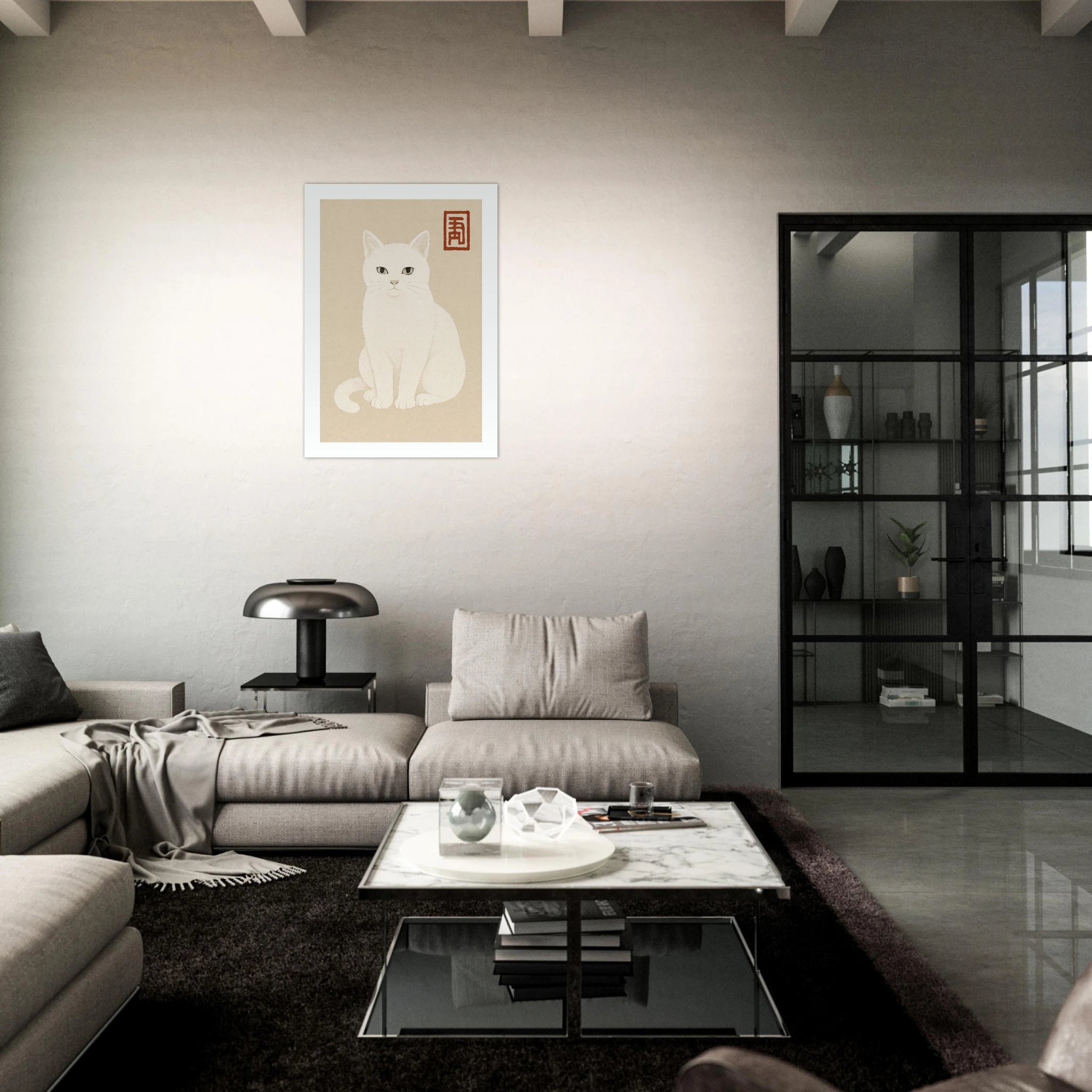 White Japanese Cat Poster - Calda Design Studio