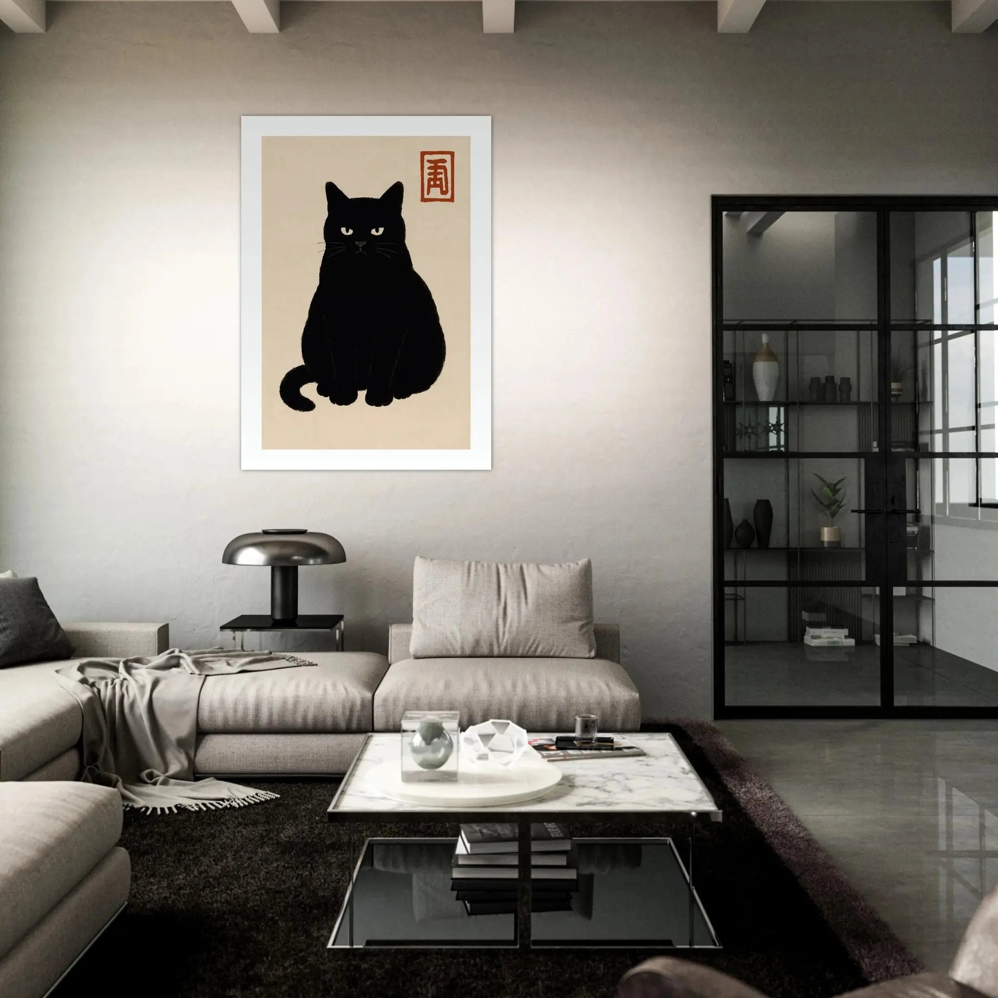 Japanische Schwarze Katze Poster – Halbmatte Kunstdruck - Calda Design Studio