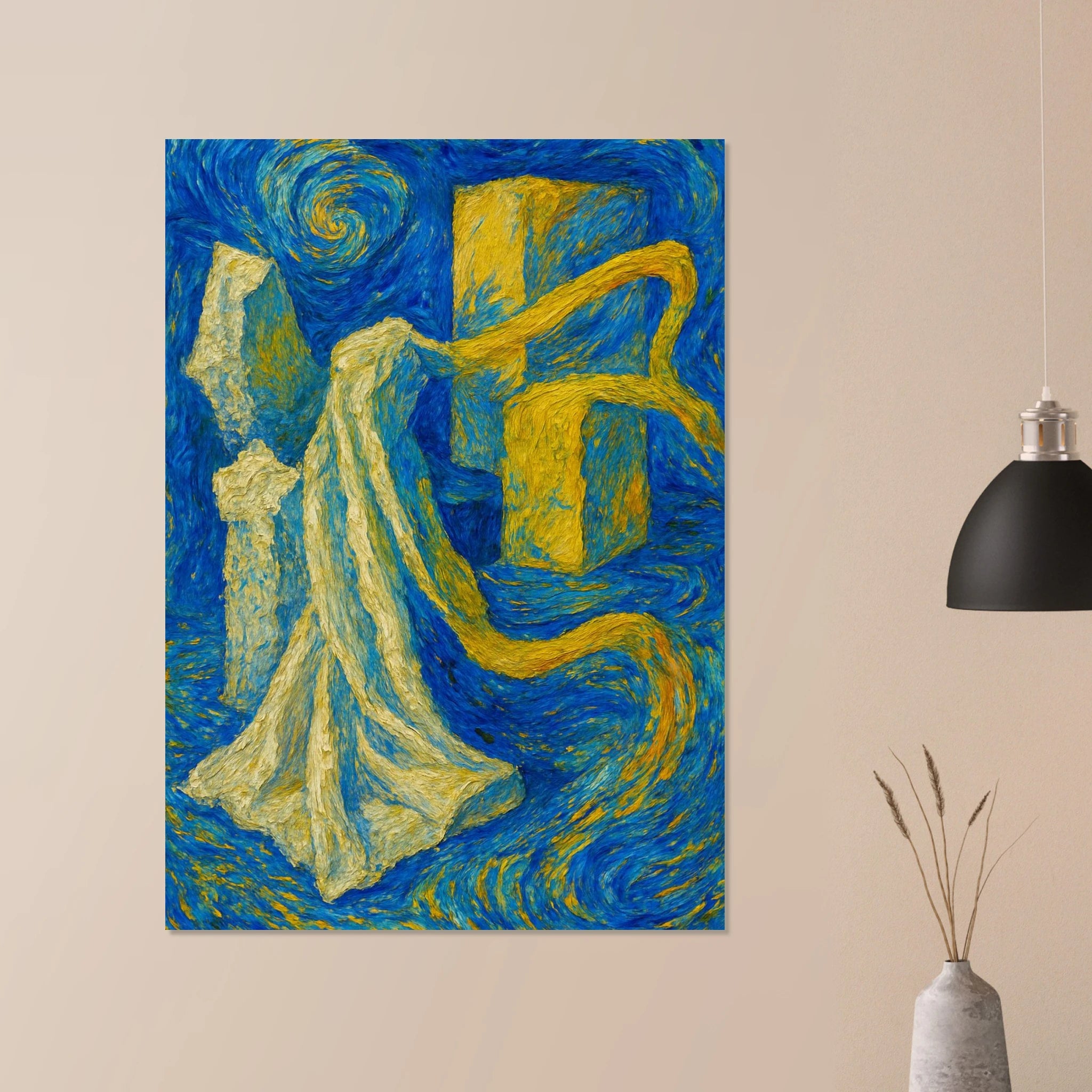 Swirling Blues and Bold Yellows Poster - Calda Design Studio