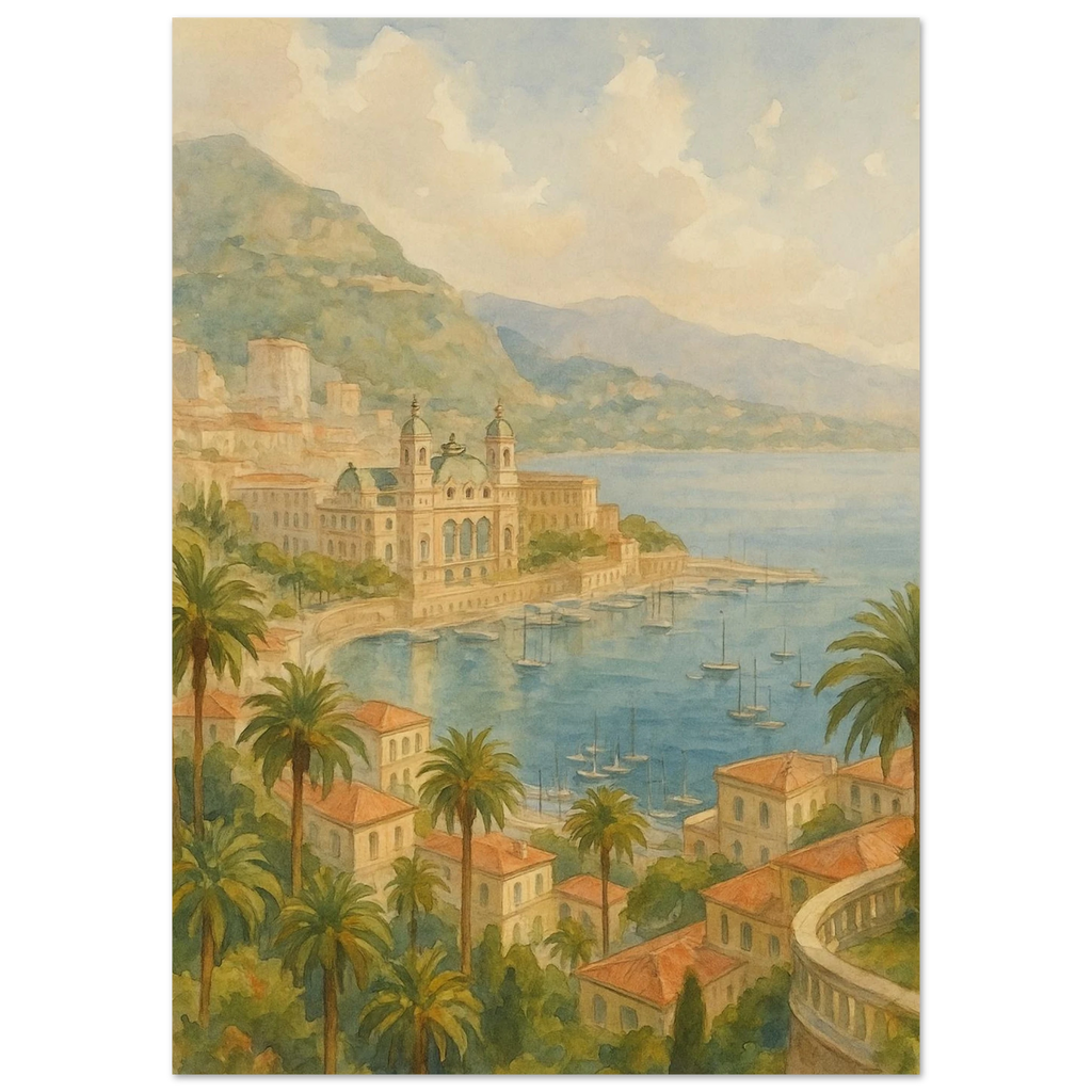 Mediterranean Harbor and Monaco Poster - Calda Design Studio