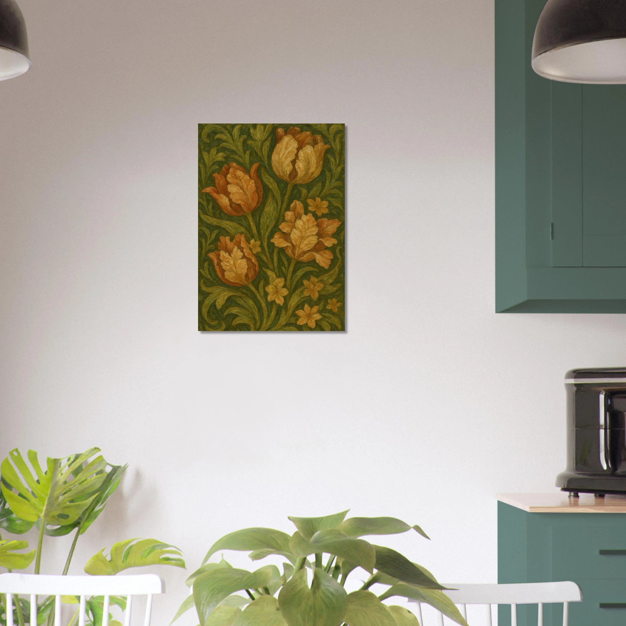 Tulips Among Swirling Foliage Poster - Calda Design Studio