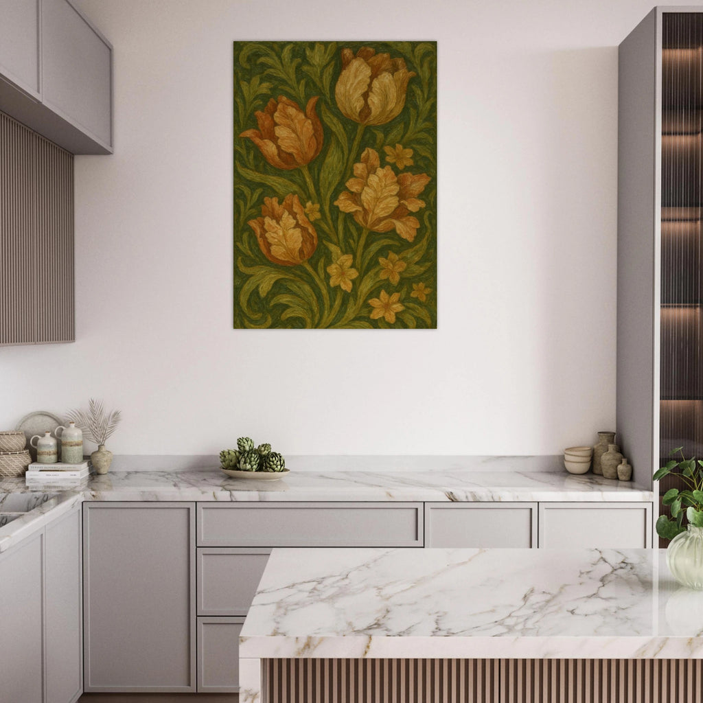 Tulips Among Swirling Foliage Poster - Calda Design Studio