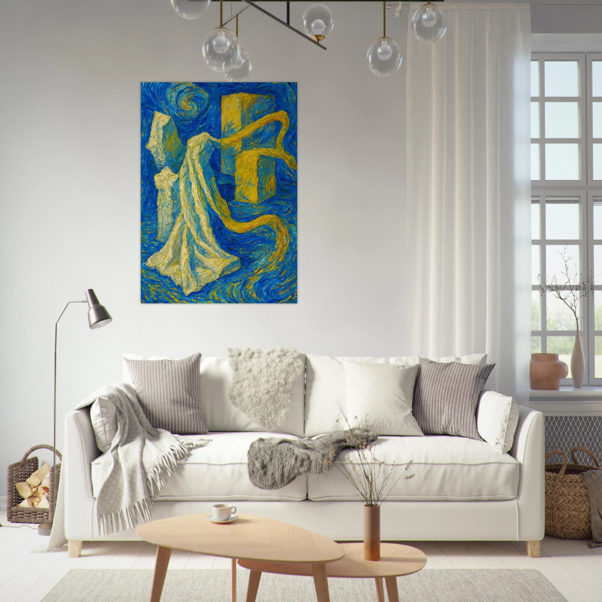 Swirling Blues and Bold Yellows Poster - Calda Design Studio