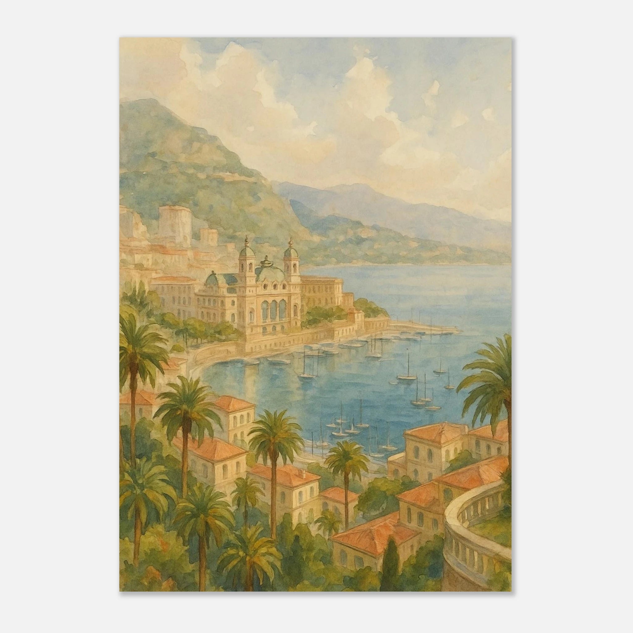 Mediterranean Harbor and Monaco Poster - Calda Design Studio