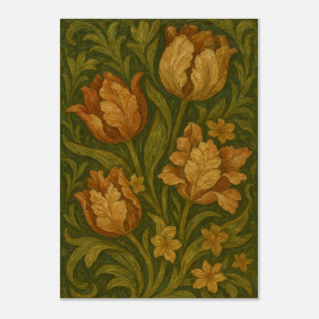 Tulips Among Swirling Foliage Poster - Calda Design Studio