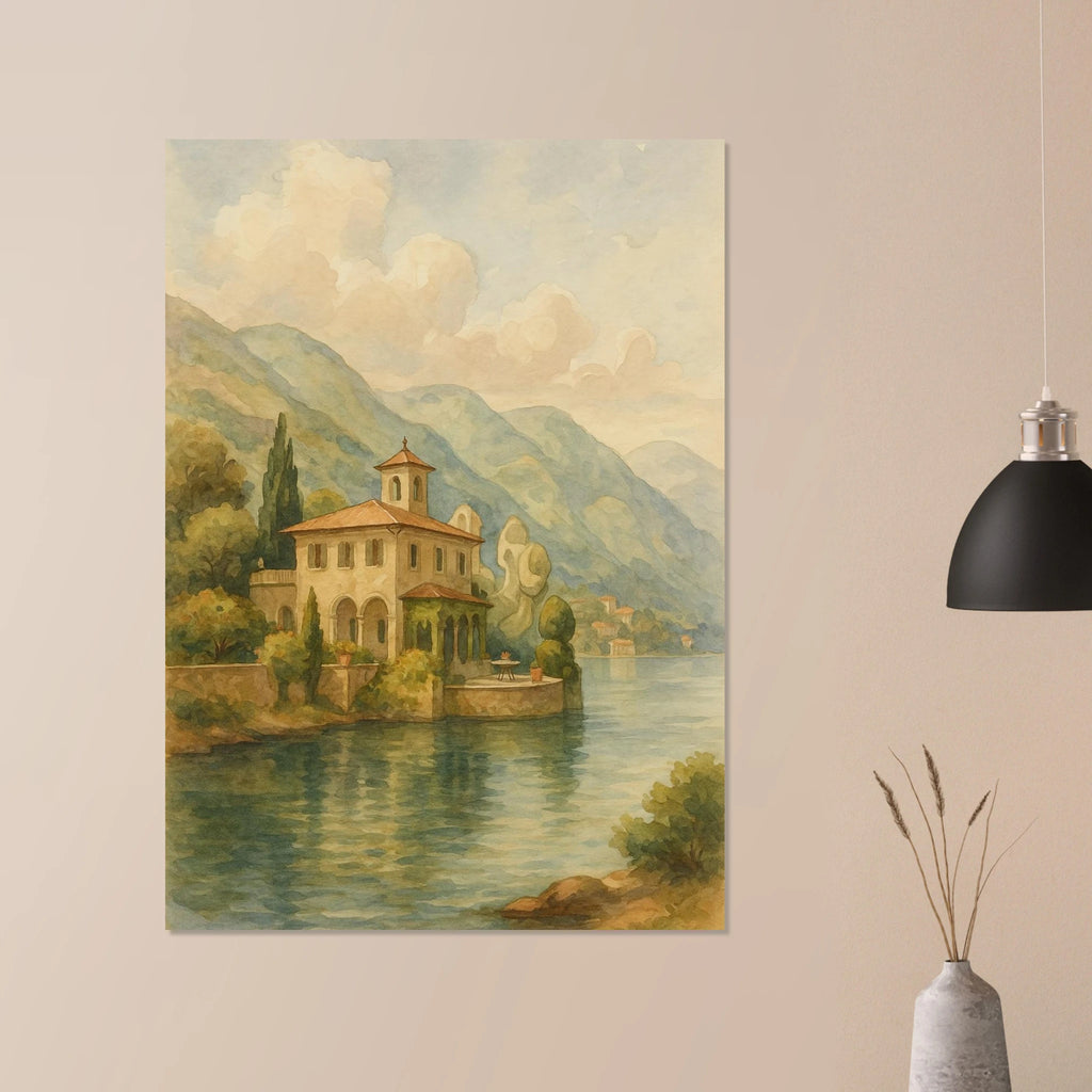 Lakeside Villa in Serene Landscape Poster - Calda Design Studio