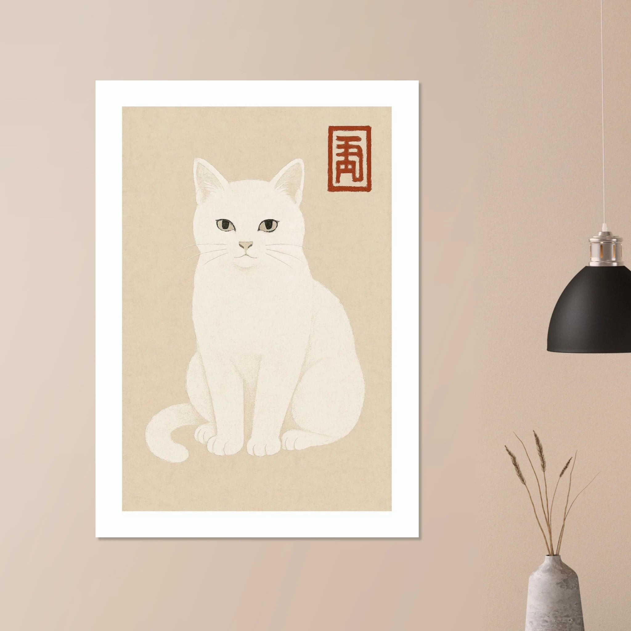 White Japanese Cat Poster - Calda Design Studio