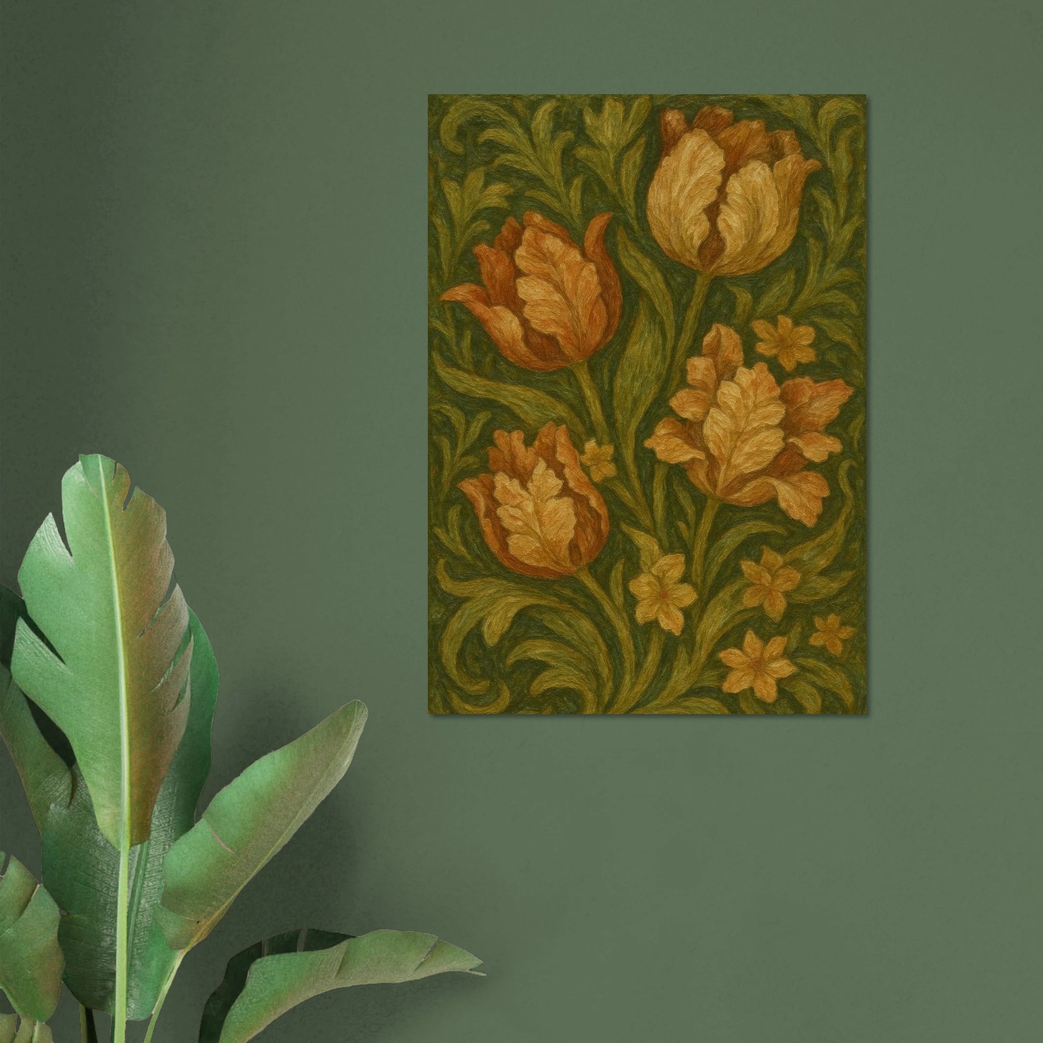 Tulips Among Swirling Foliage Poster - Calda Design Studio