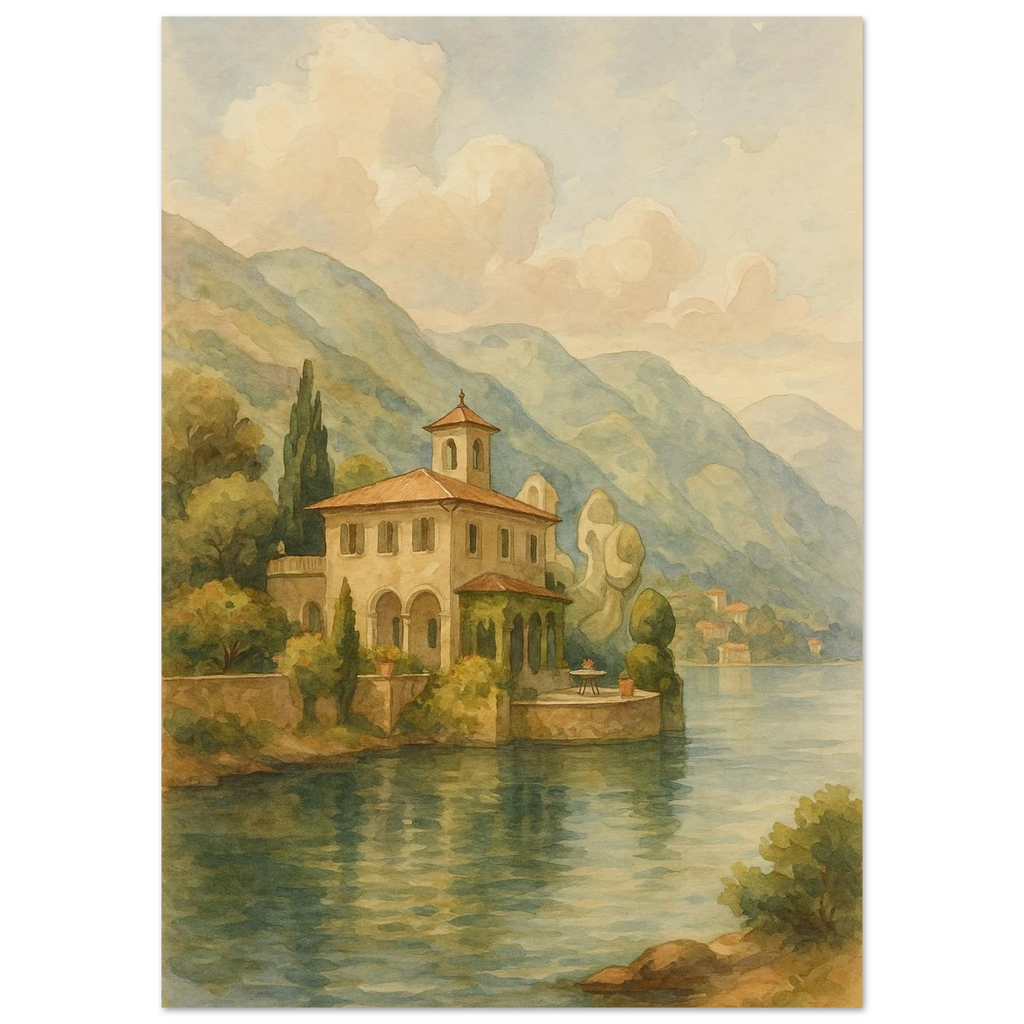 Lakeside Villa in Serene Landscape Poster - Calda Design Studio