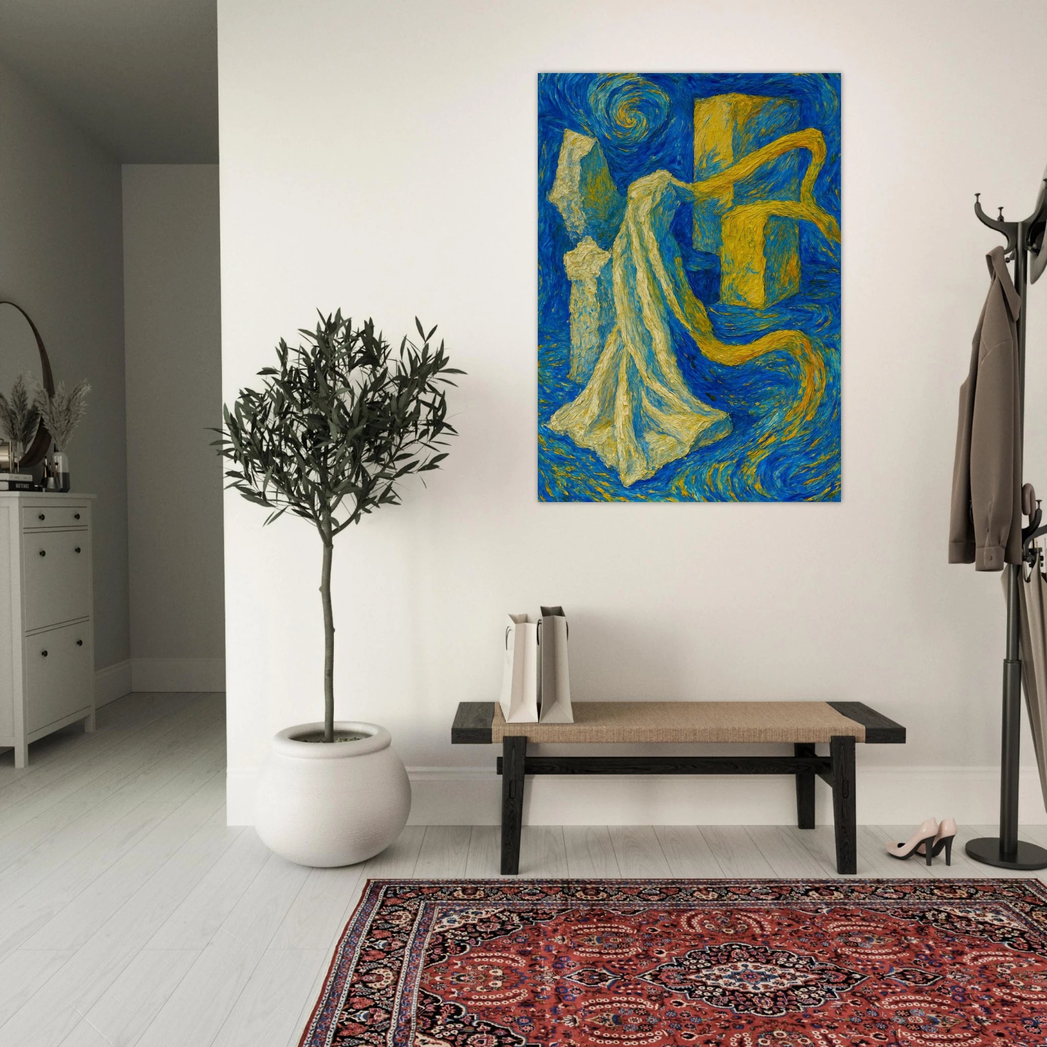 Swirling Blues and Bold Yellows Poster - Calda Design Studio