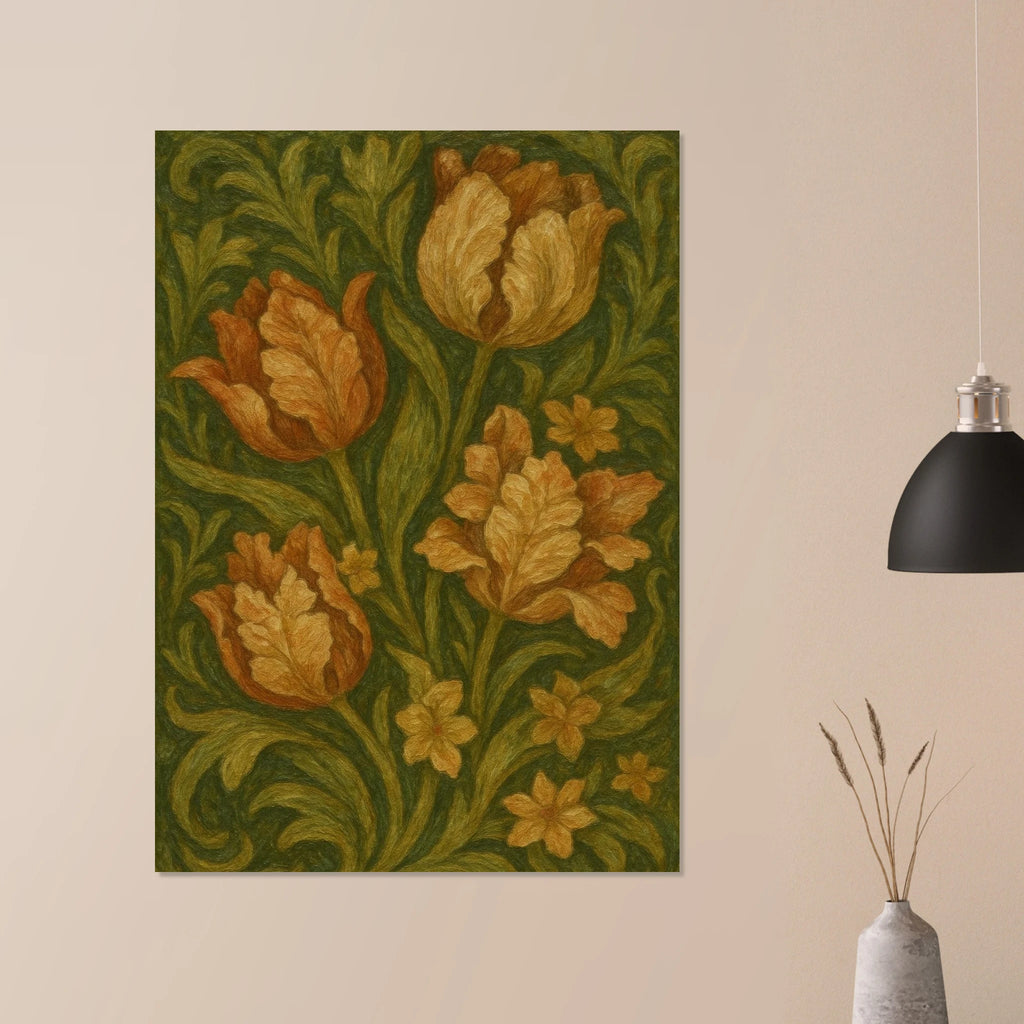 Tulips Among Swirling Foliage Poster - Calda Design Studio