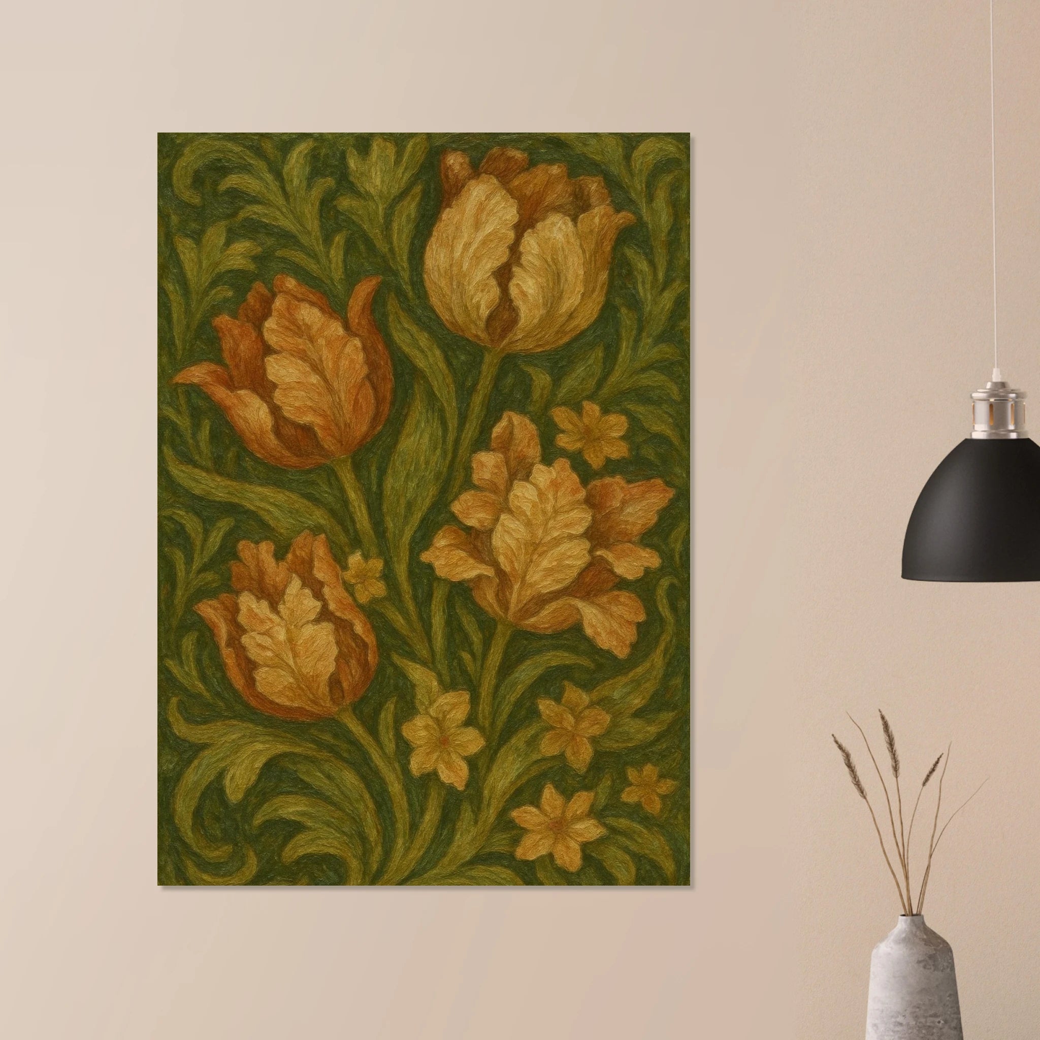 Tulips Among Swirling Foliage Poster - Calda Design Studio