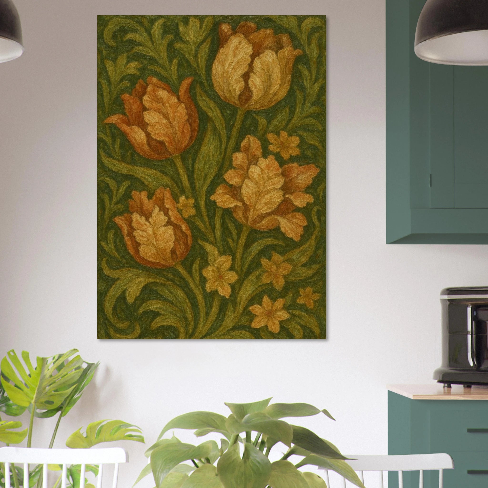 Tulips Among Swirling Foliage Poster - Calda Design Studio