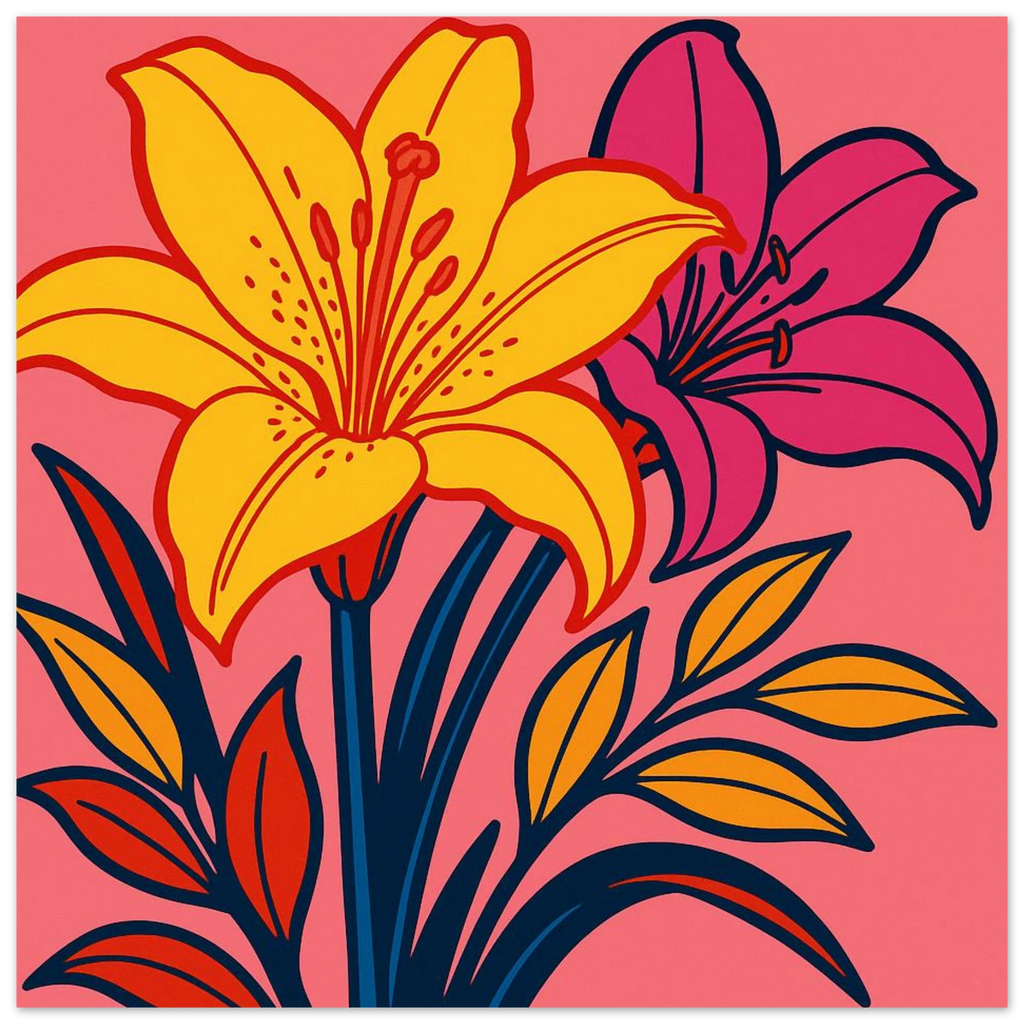 Vibrant Pop Art Lily Blossoms Poster - Calda Design Studio