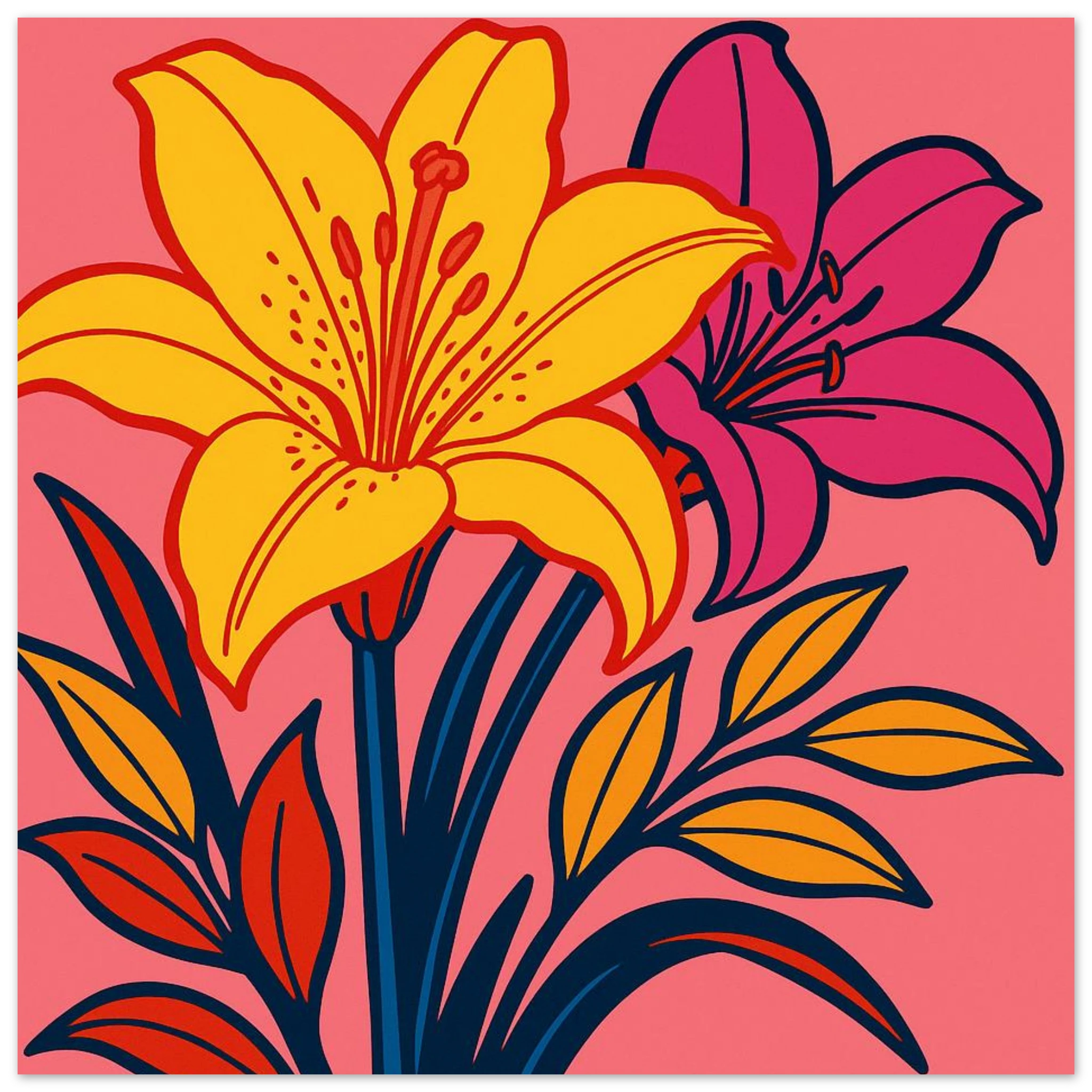 Vibrant Pop Art Lily Blossoms Poster - Calda Design Studio