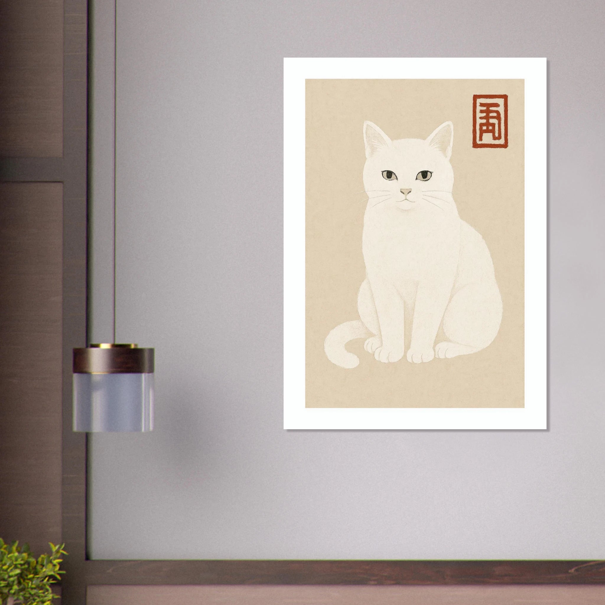 White Japanese Cat Poster - Calda Design Studio