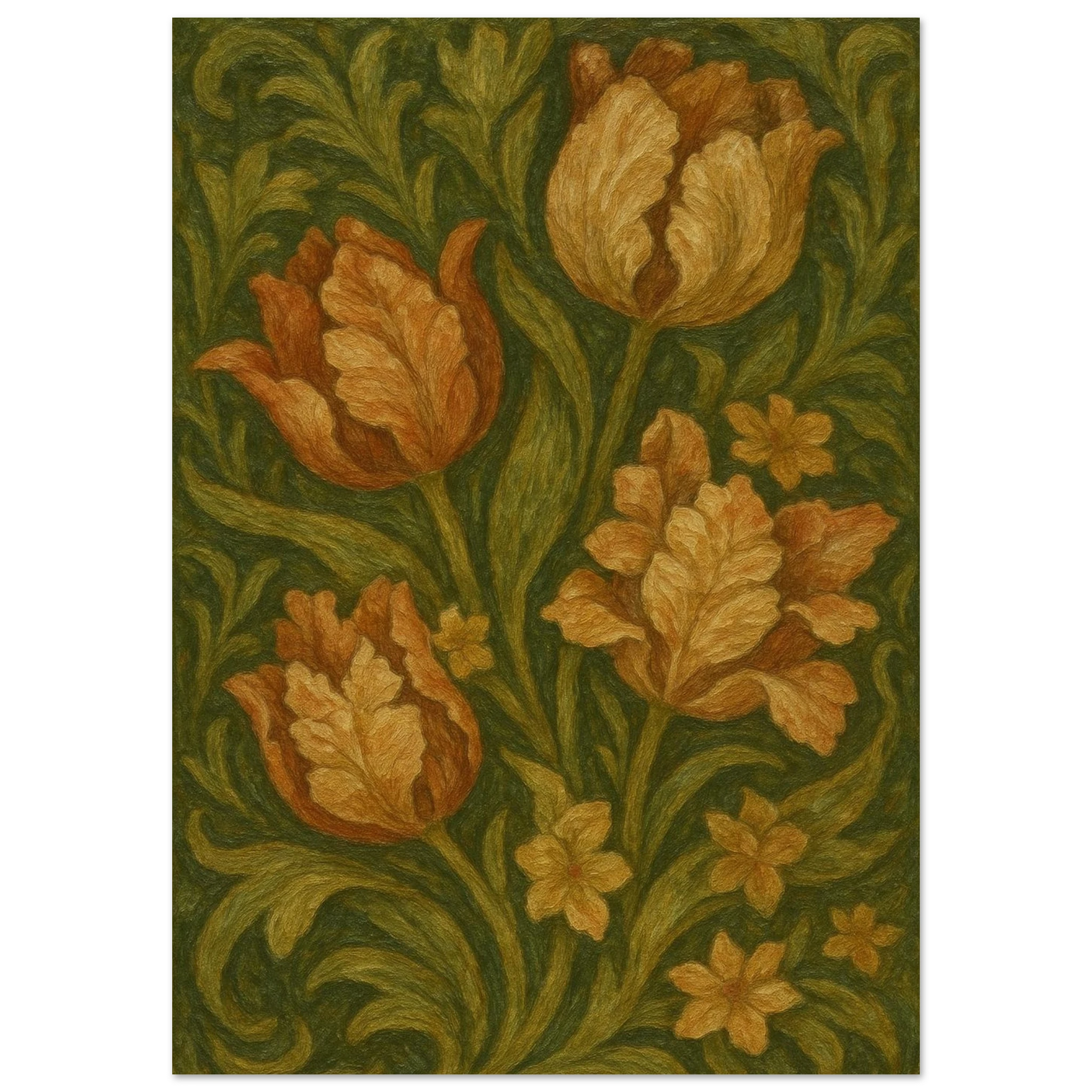 Tulips Among Swirling Foliage Poster - Calda Design Studio