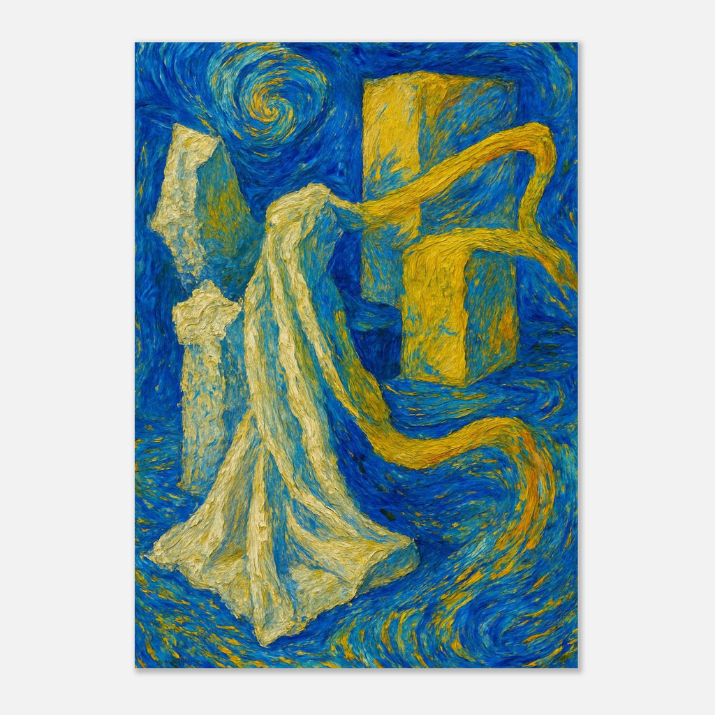 Swirling Blues and Bold Yellows Poster - Calda Design Studio
