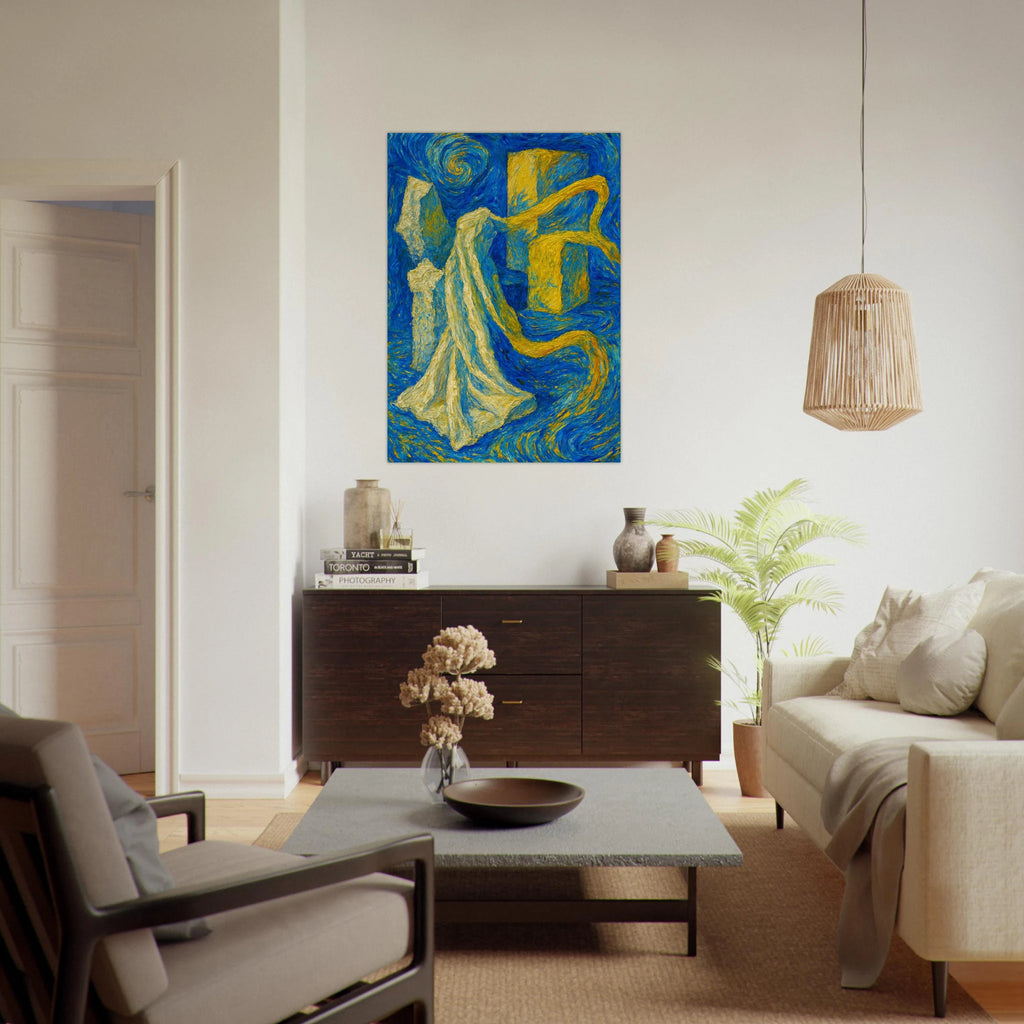 Swirling Blues and Bold Yellows Poster - Calda Design Studio