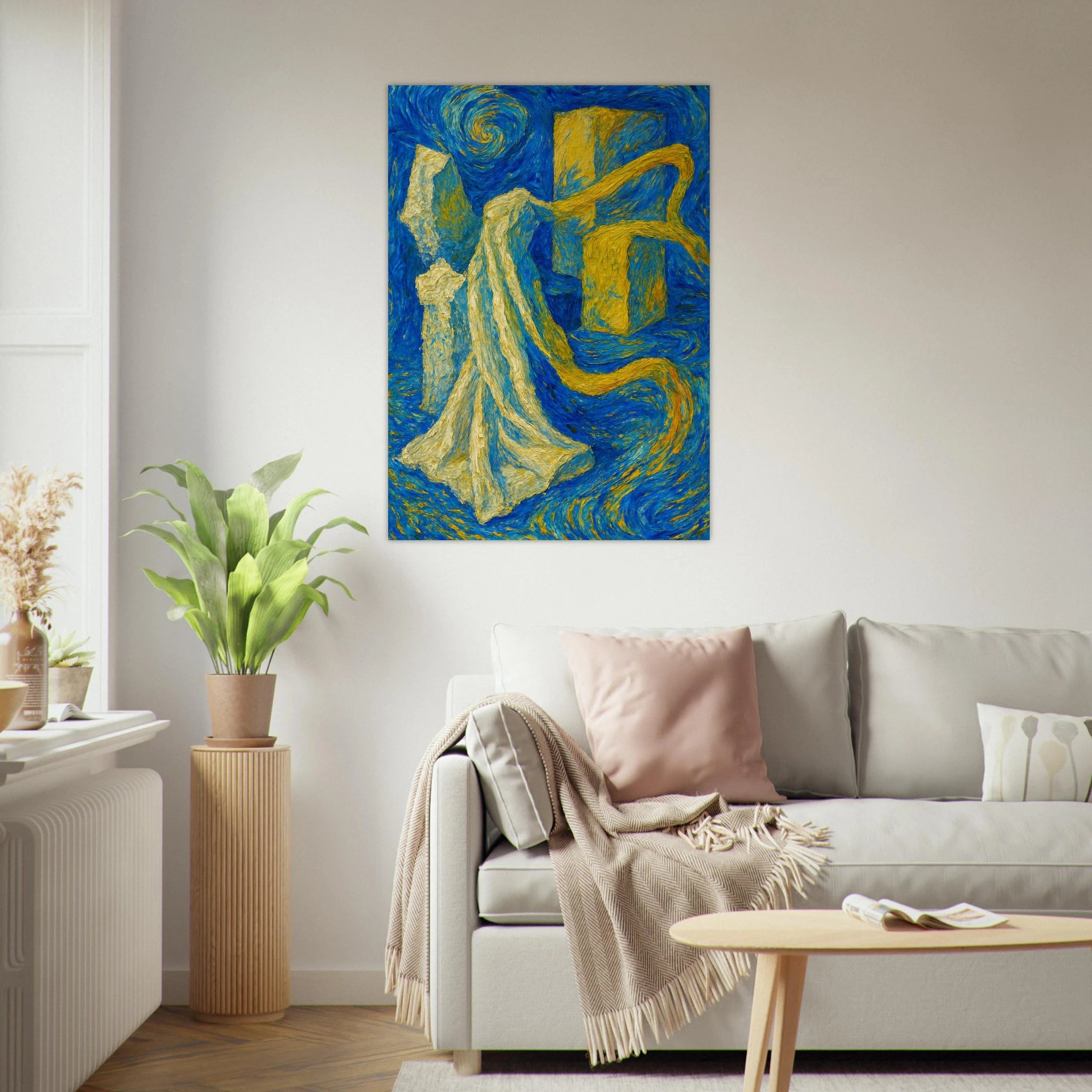 Swirling Blues and Bold Yellows Poster - Calda Design Studio