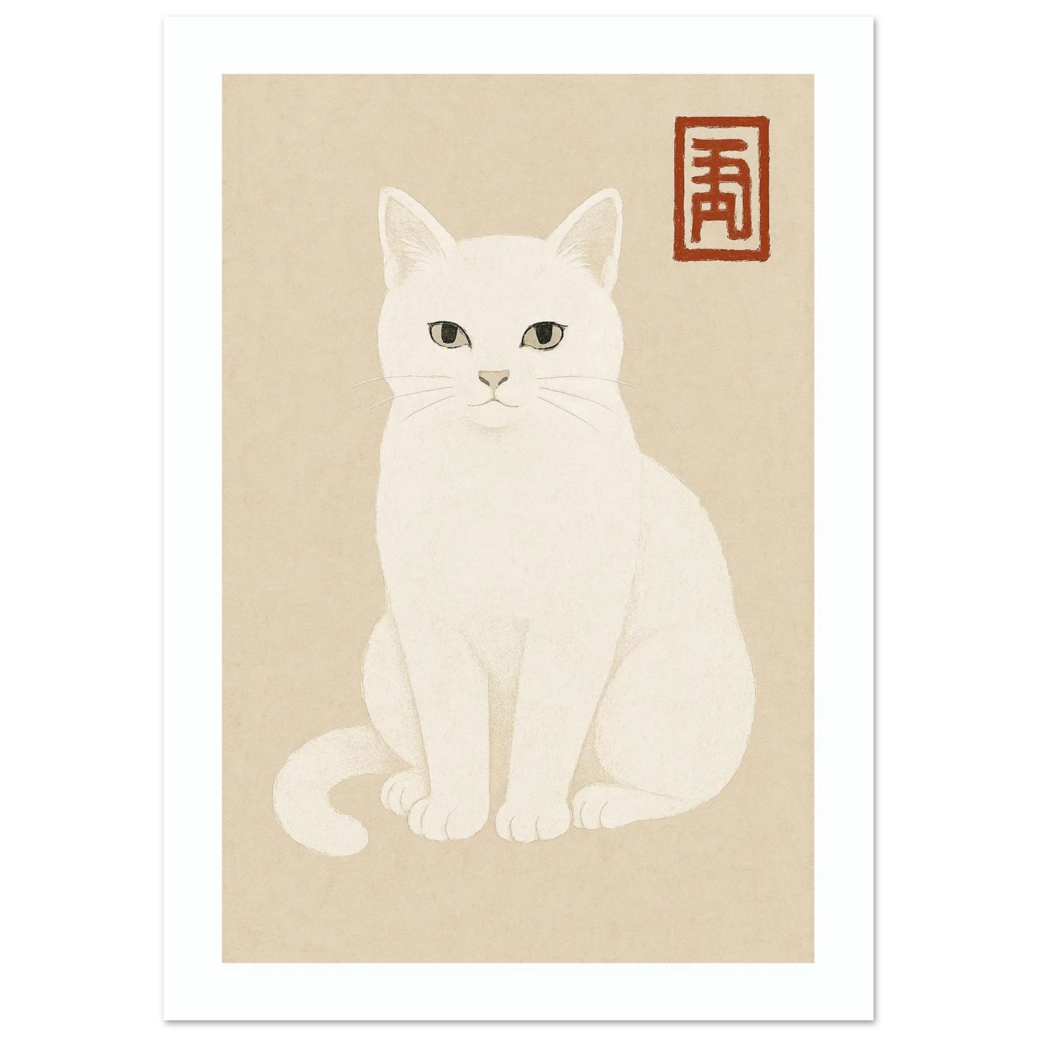 White Japanese Cat Poster - Calda Design Studio
