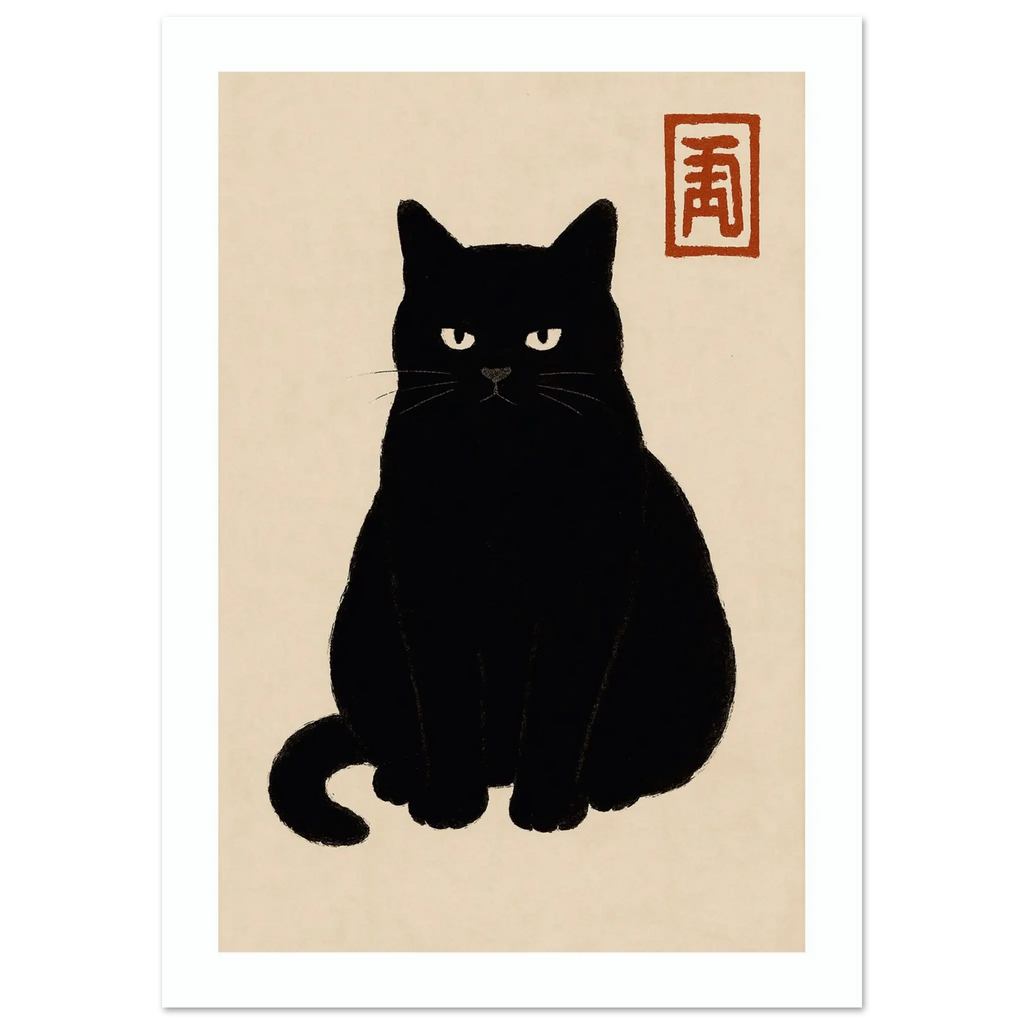 Japanische Schwarze Katze Poster – Halbmatte Kunstdruck - Calda Design Studio